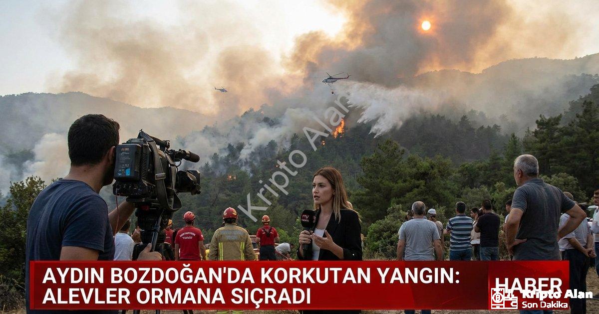 "Aydın Bozdoğan’da Korkutan Yangın: Alevler Ormana Sıçradı" başlıklı haber için fotorealistik, profe