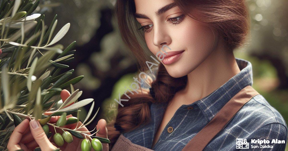 "Genç Kadın Çiftçi Gül Dural Huzuru Zeytin Bahçesinde Buldu" başlıklı haber için fotorealistik, prof